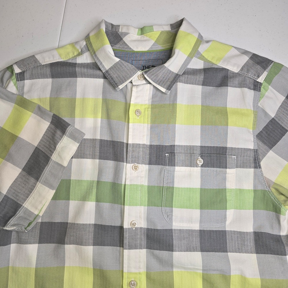 NORTH FACE‎ Men's Large Yellow Green Black White Plaid Short Sleeve Shirt -1290